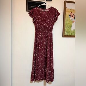SHEIN Burgundy Floral Maxi Dress